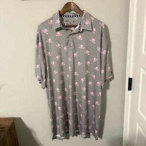 Tattoo Golf Polo Shirt Mens 4XL Gray Pink Skull Golf Allover Lucky 13 Series